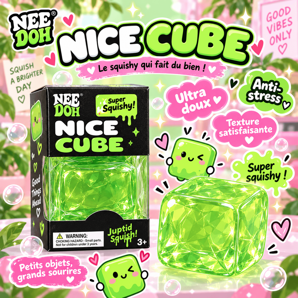 Squishy Nice Cube Vert Transparent