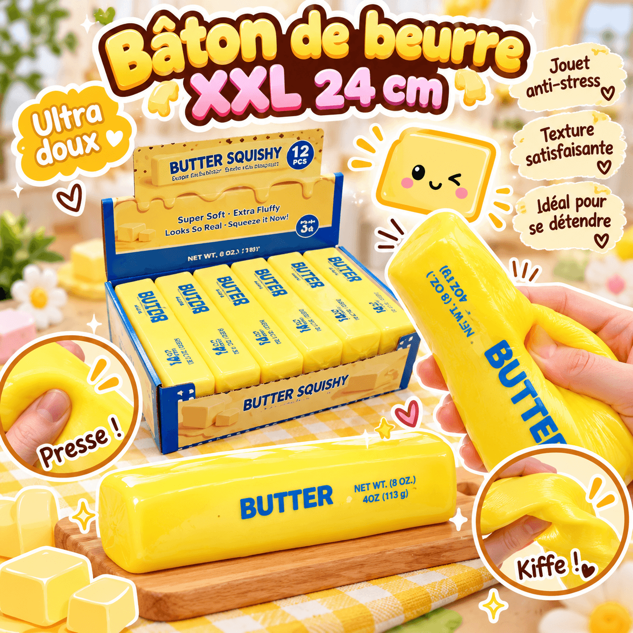 Grand Bâtonnet Butter Squishy – Beurre XXL 24 cm