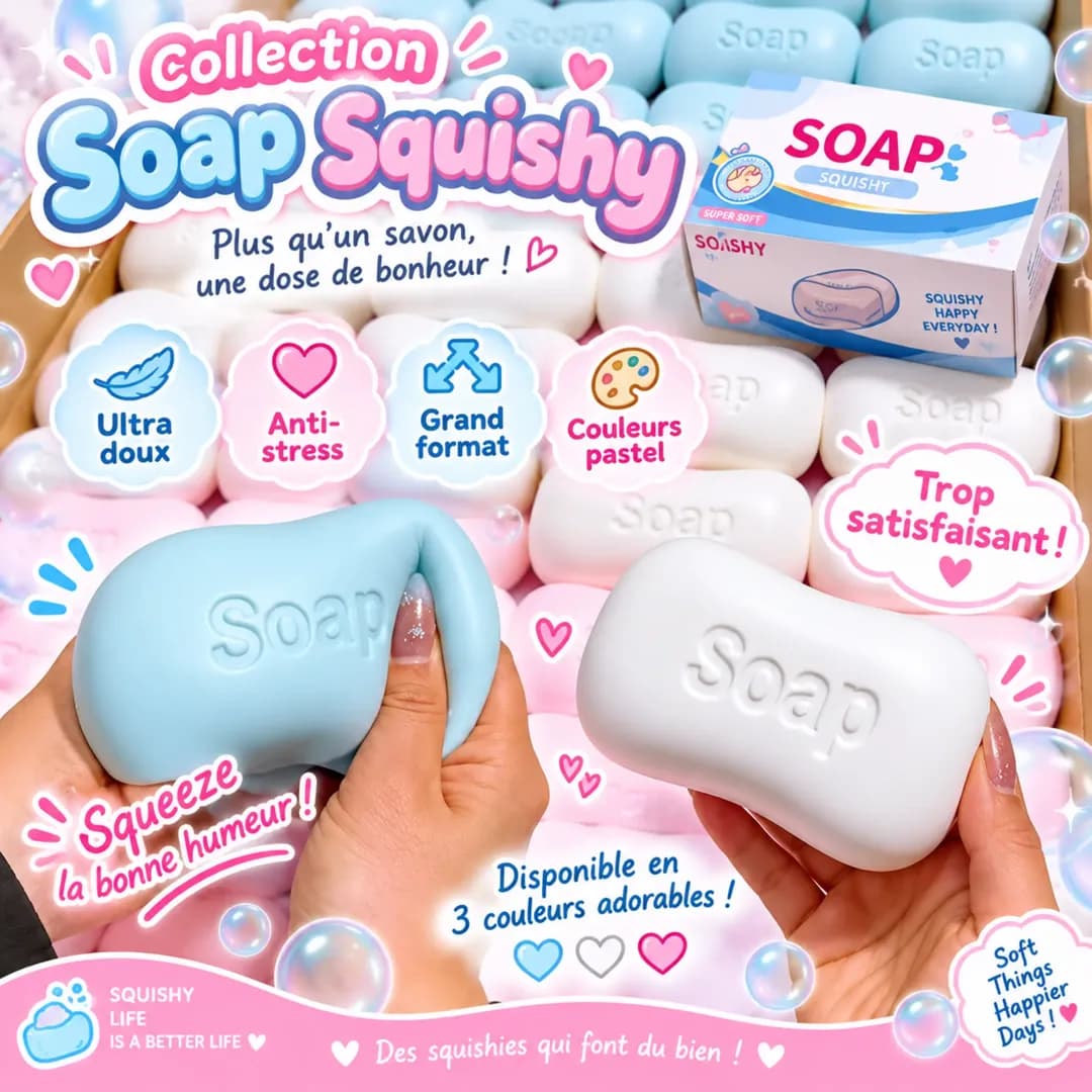 Soap Squishy – Savon Anti-Stress Ultra Doux | Rose ou Blanc