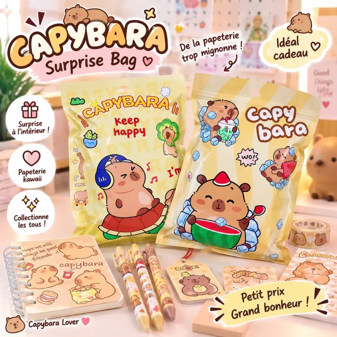 Sachet Surprise Capybara Kawaii – 11 pièces