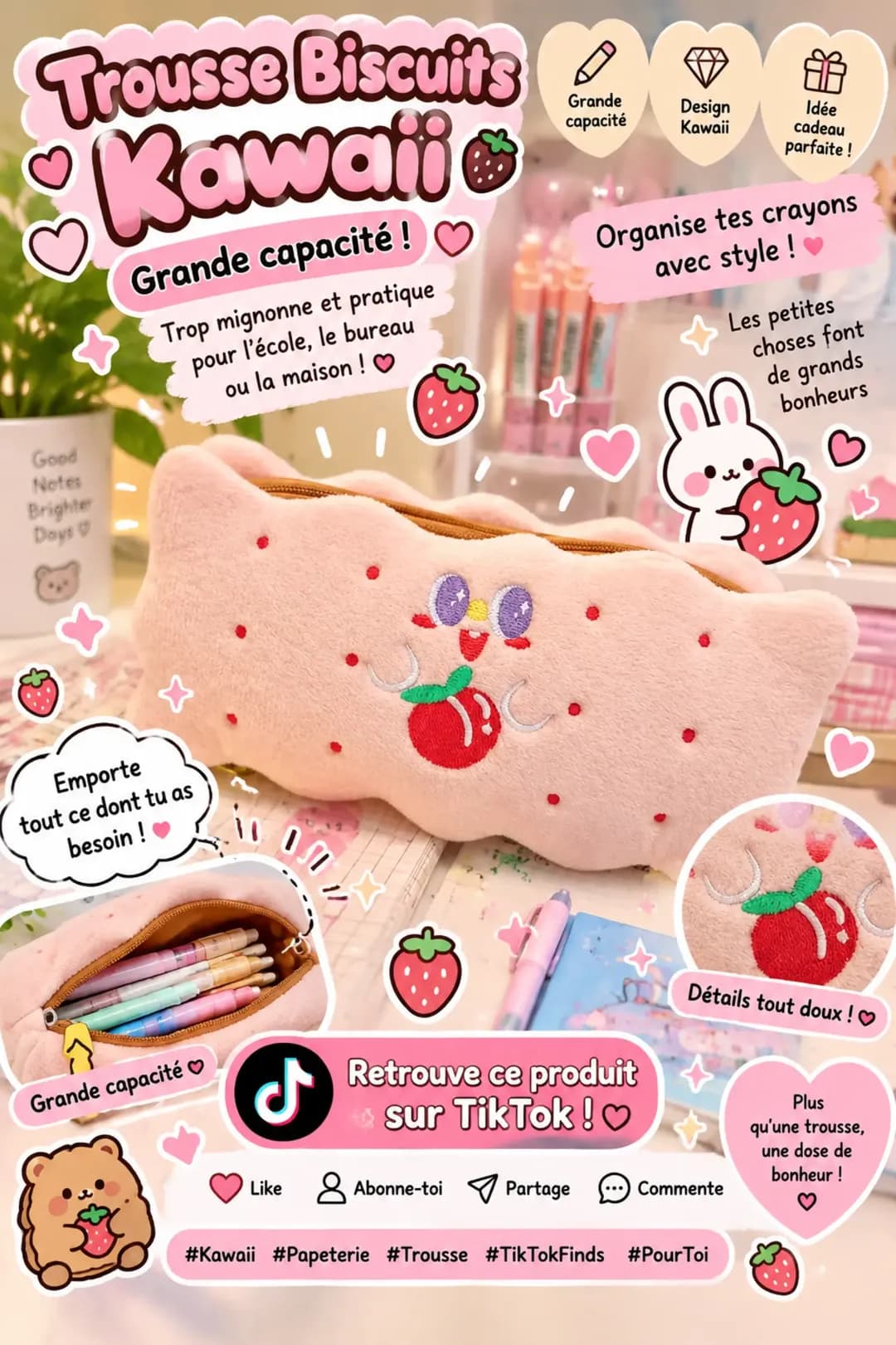 Trousse Biscuit Kawaii Rose