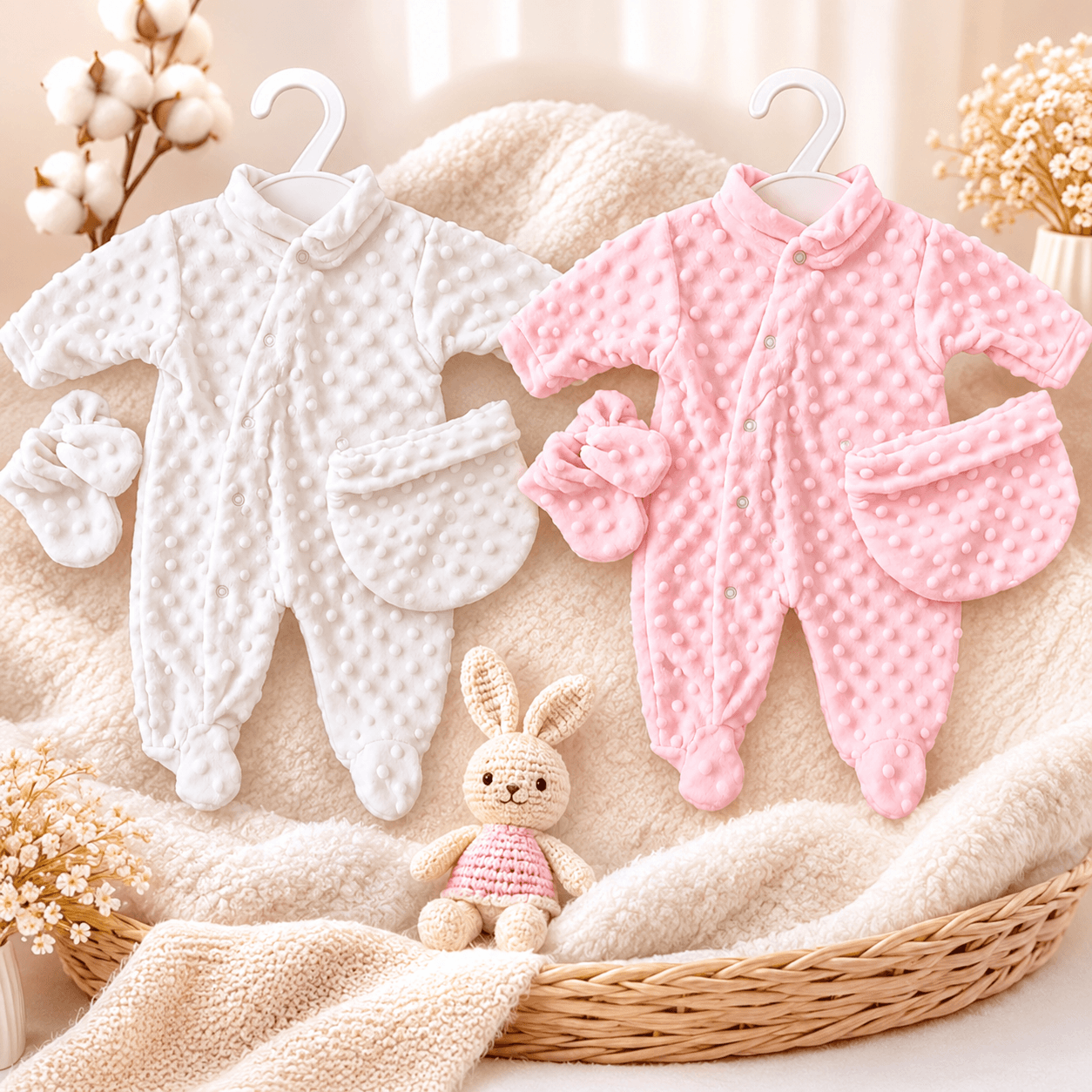 Ensemble naissance bébé 3 pièces Minky